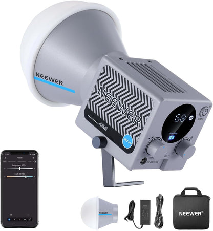 NEEWER HS60B videolamp mini studiolamp met app-bediening, 60 W continu licht draagbare tweekleurige COB LED studiolamp, 35000Lux/1m, 2700K - 6500K 0-100% PWM dimming, CRI/TLCI 97+, 12 scènes, USB type