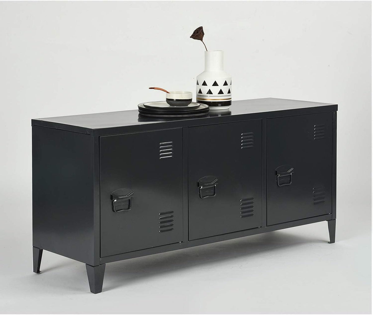 Grote ruimte metalen kast, 2-laags metalen opbergkast, 3 deuren, kantoormeubel, opslag met plank, lage kast, 120 × 40 × 58 cm