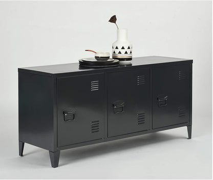 Grote ruimte metalen kast, 2-laags metalen opbergkast, 3 deuren, kantoormeubel, opslag met plank, lage kast, 120 × 40 × 58 cm