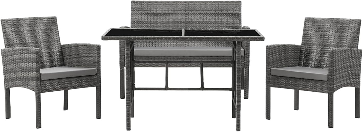 SVITA Brooklyn XL Poly Rattan Dining Set Lounge Set Garden Furniture Set Dining Table Grey - QUORE