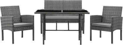 SVITA Brooklyn XL Poly Rattan Dining Set Lounge Set Garden Furniture Set Dining Table Grey - QUORE