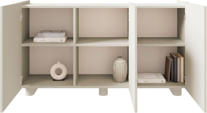 Selsey Commode Fiorra, 84 × 144 × 38,8 cm, lowboard met 3 gesloten vakken, 12 cm ovale poten van MDF, modern design met push-to-open opening, ideaal voor de eetkamer.