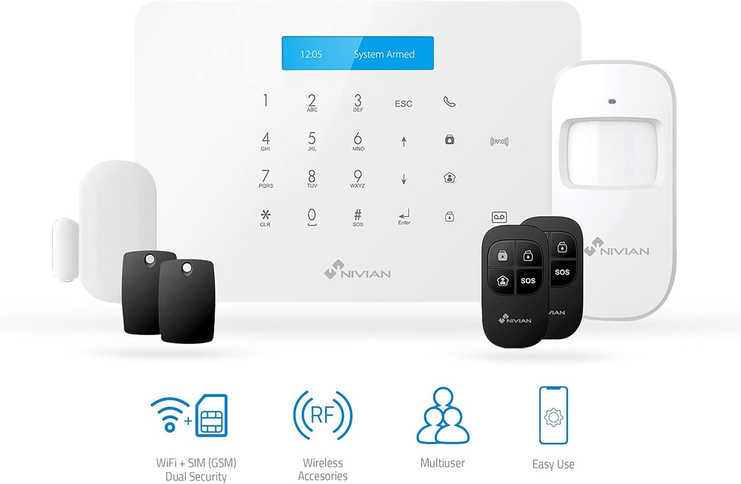Nivian - Alarminstallatie voor thuis en bedrijf zonder maandelijkse kosten | WiFi / GSM alarmsysteem | afstandsbediening via app Tuya | eenvoudige installatie zonder kabel | tot 60 melders