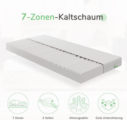 Novilla Matras, 140 x 200 cm, H2 en H3, 7 zones, koudschuimmatras, overtrek 60 graden, wasbaar, schuimrolmatras, 2-in-1, Oeko-Tex-gecertificeerd, hoogte 18 cm