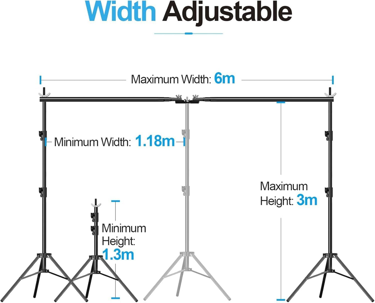 EMART Fotoachtergrondstandaard 3m x 6m, Verstelbare Duurzame Achtergrondstandaard, Achtergrondsysteem Fotostudio met 8 Veerklemmen, 1 Draagtas voor Studiofoto, Fotografie, Video, Bruiloft