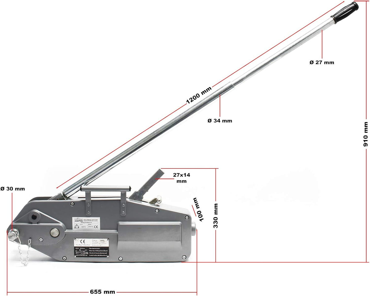 Kabellier Handmatig – Handlier – Handkabellier – Treklier – Kabeltakel – 3200 kg – 20 m Kabel Ø 16 mm