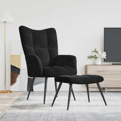Relaxfauteuil – Fauteuil – Relaxstoel – Zwarte Verstelbare Stoel – Velvet Bekleding – Stalen Frame – Inclusief Voetenbankje – Comfortabele Foamvulling