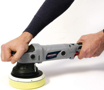 Dino KRAFTPAKET Excentrische polijstmachine, 21 mm - 720 W, traploos in set met polijstspons, polijstschijf, tas voor auto, boot, XXL-HUB