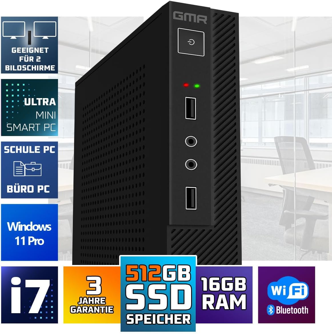 Intel Office PC Compleet met toetsenbord en muis, Intel i7, 32 GB RAM, 1000 GB SSD, DVD-brander, kaartlezer, WiFi 600 en Bluetooth 5, USB3, Windows 11 Pro