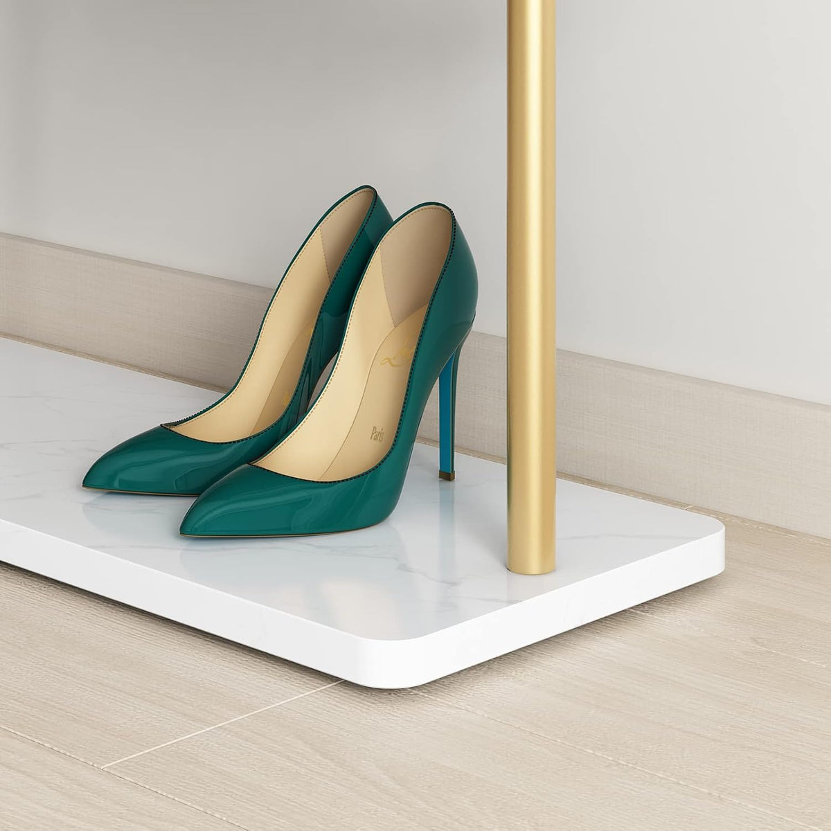 TIEOU Gouden kledingrek met plank, gouden kledingrekken voor boetieks, vrijstaand kledingrek voor hangende kleding, gouden kapstok, klein metalen kledingrek voor zwaar gebruik, Industrieel kledingrek