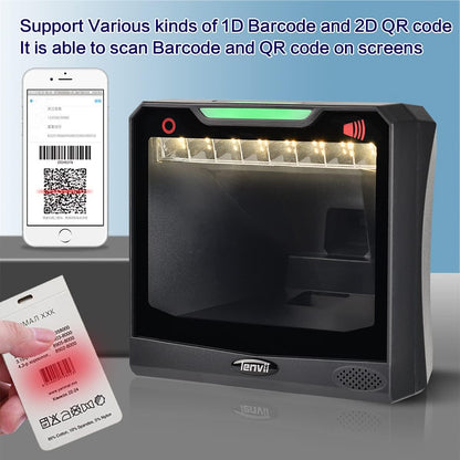 LENVII E688 barcodescanner 1D / 2D / QR, plug & play USB Automatische omnidirectionele barcodescanner, desktop barcodescanner voor Windows/Mac/Linux PC