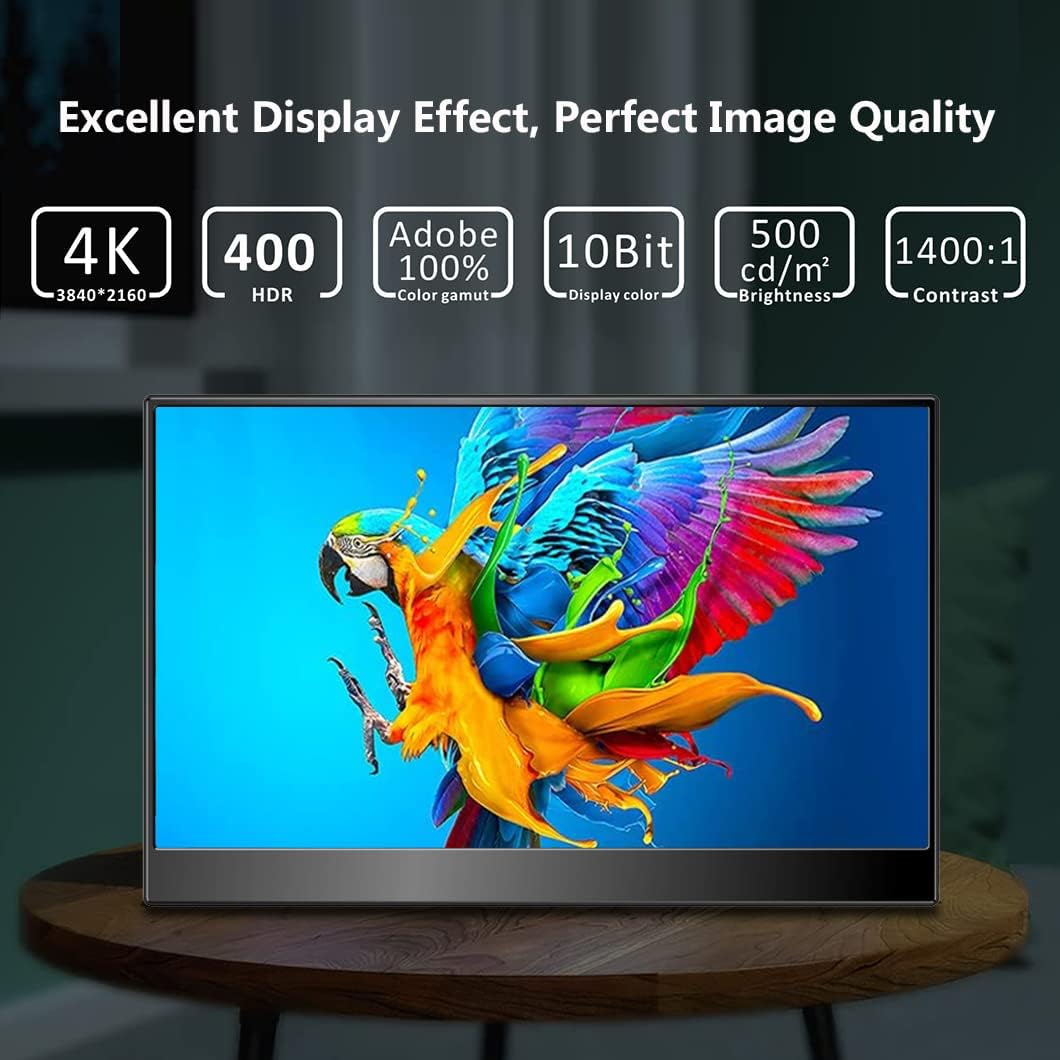 4k Portable Monitor, 14 Inch Portable Screen, USB C, 10 Bit Adobe 95% HDR Game Display with USB C/HDMI/Mini DP Compatible with Game Console/PC/Surface - QUORE