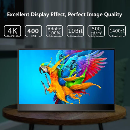 4k draagbare monitor, 14 inch draagbare monitor USB C, 10-bits Adobe 95% HDR game-display met USB C/HDMI/Mini DP, compatibel met laptop/gameconsole/pc/Surface