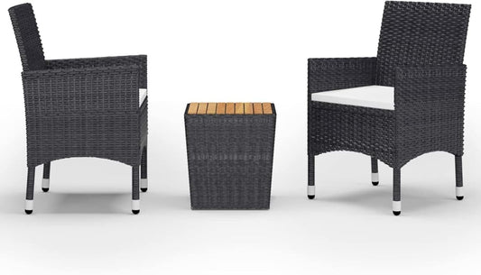 Tidyard Giaridno Poly Rattan and Steel Bistro Set Coffee Table and 2 Chairs Rattan Table and Garden Chairs Outdoor Rattan Garden Furniture Rattan Dining Room Set for Outdoor Use - QUORE