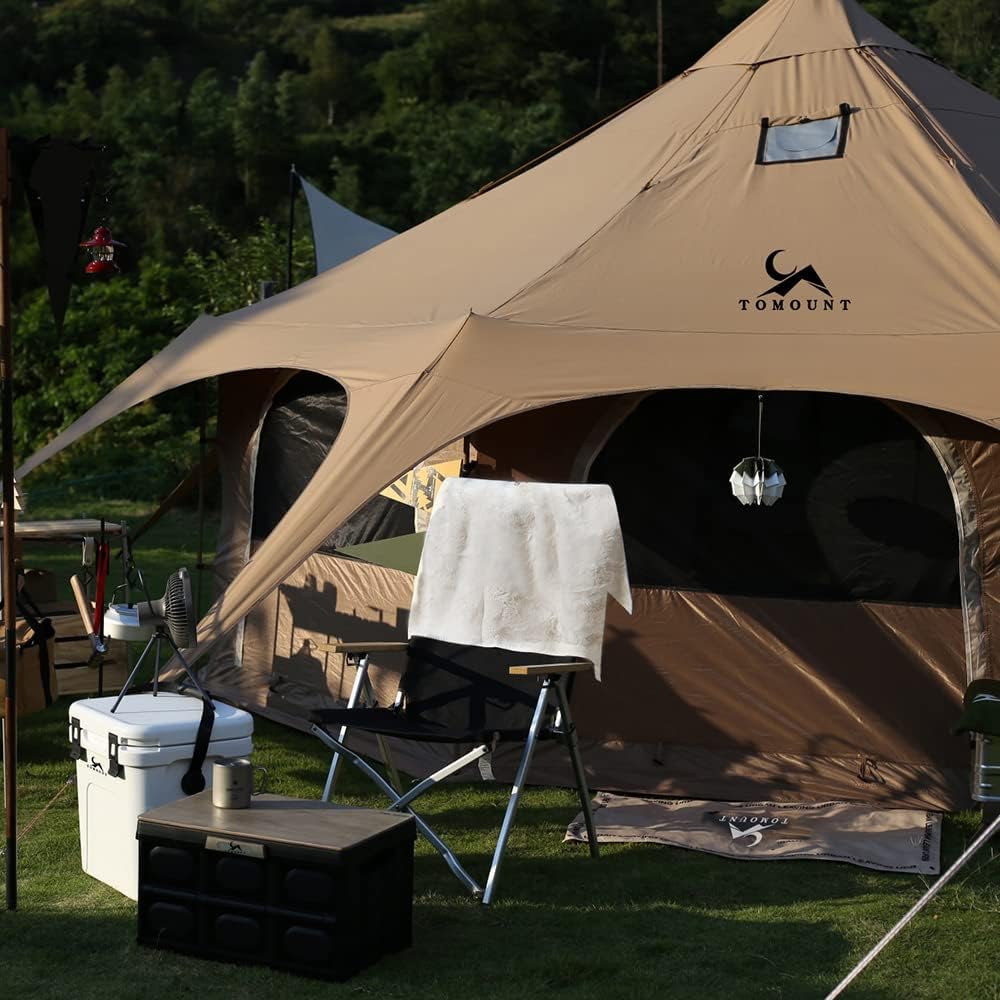 TOMOUNT Tipitent, katoenen tent voor 6-8 personen, canvas, piramide, joertent, grote gezinnen, glamping, tent voor kamperen, hiking, festival, feesten, bruiloft, muziekfeest