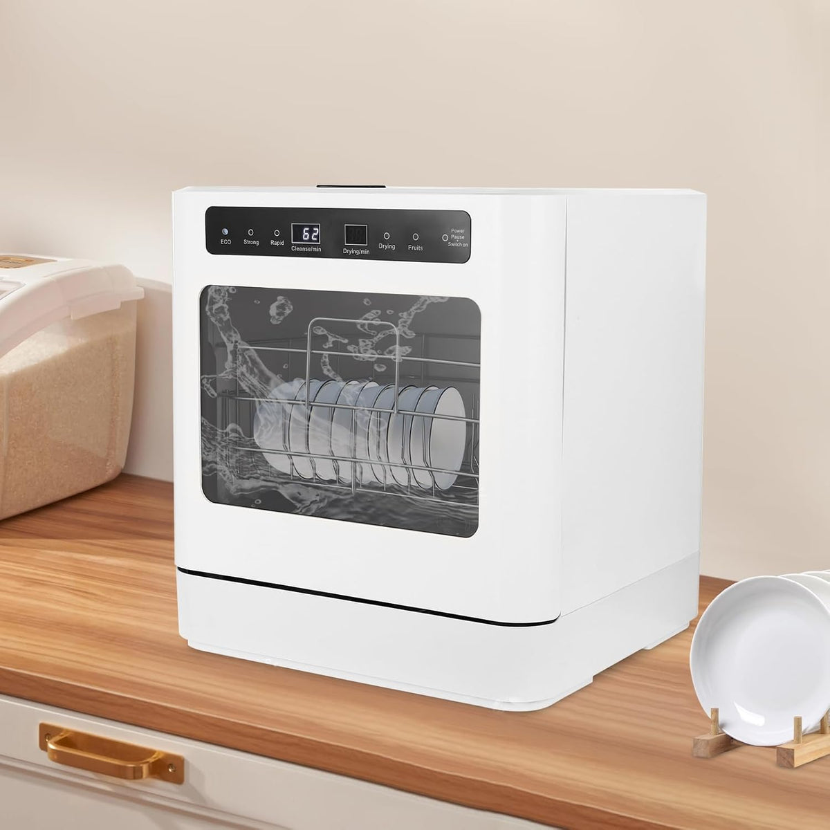 800 W Dishwasher with LED Display, Tabletop Dishwasher with 4 Washing Programs, Mini Dishwasher without Water Connection for Small Houses, Dormitories, White