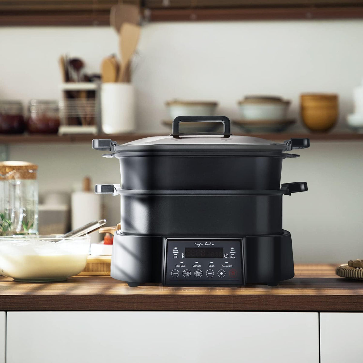 Taylor Swoden Arthur Elektrische stoompan, programmeerbaar, multifunctioneel, met vooraf ingestelde programma's en warmhoudfunctie, 6 l, 1250 W, BPA-vrij