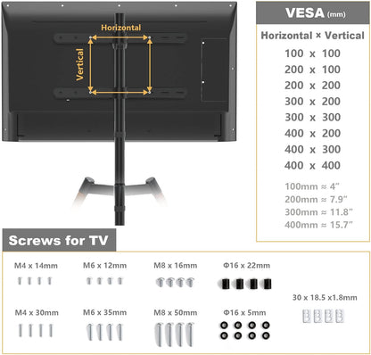 Tv vloerstandaard met statief – Bruin – Tv voet – Tv standaard – Televisiestandaard – Televisiestatief – Draaibaar en in hoogte verstelbaar – Geschikt voor 32 tot 65 inch en VESA 100x100 tot 400x400