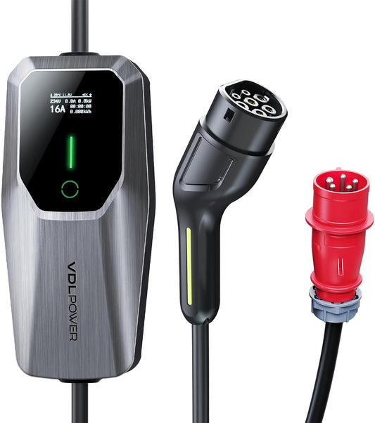 Type 2 oplaadkabel 11 kW, EV oplader driefasig CEE 16A | 8 m mobiele Wallbox laadstation instelbare stroom en instelling starttijd voor alle elektrische voertuigen EV PHEV IEC 62196-2