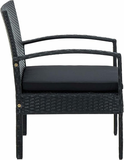 Tidyard Garden Chair with Poly Rattan Cushions, Garden Chairs with Armrests, Outdoor Chair, Rattan, Balcony, 58 x 58 x 72 cm - QUORE