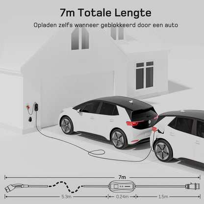 dé EV Charger Type 2 11kW [7m, 3-Fase, 6-16A] Laadpaal 11kW 3 Fase met instelbaar laadvermogen, Mobile Wallbox voor model Y/3, ID.3/4/5, Enyaq, EX30/XC40, Niro en Andere EV&PHEV