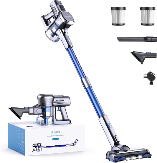Draadloze Steelstofzuiger – Accu Stofzuiger – Steelzuiger – Snoerloze Stofzuiger – Vrijstaande Stofzuiger – 50 Min. Gebruikstijd – Krachtig Zuigvermogen 25 kPa – Blauw