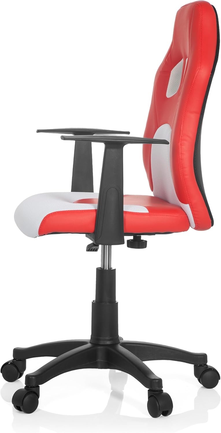 hjh OFFICE 670760 kinder- en jeugddraaistoel Ten Game AL kunstleer rood/wit kinderstoel draaistoel met armleuning, meegroeiend