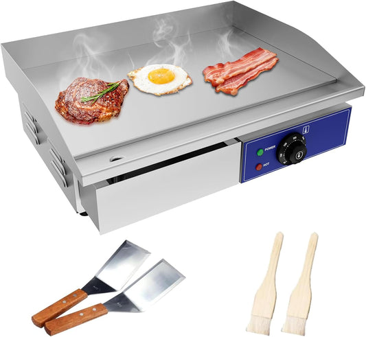 TAIMIKO Professionele elektrische grillplaat, 55 x 35,5 cm, gladde kookplaat, 2 kookzones, 3000 W, commercieel, BBQ-grillplaat, roestvrij staal, opzetbare grill met thermostaat en afneembare sapschaal