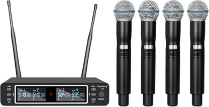 Draadloos Microfoonsysteem 4-Kanaals – Draadloze Microfoonset, Microfoonset, Karaoke Set, Handheld Dynamische Microfoons – UHF Technologie – Bereik Tot 79 Meter