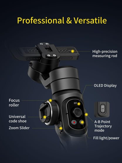 AOCHUAN Gimbal Stabilizer Voor Smartphone Met 8 Inch Verlengstang, 3-Assige Stabilizer Met RGB Magnetisch Vullicht Voor Video-Opname, Compatibel Met iPhone/Android