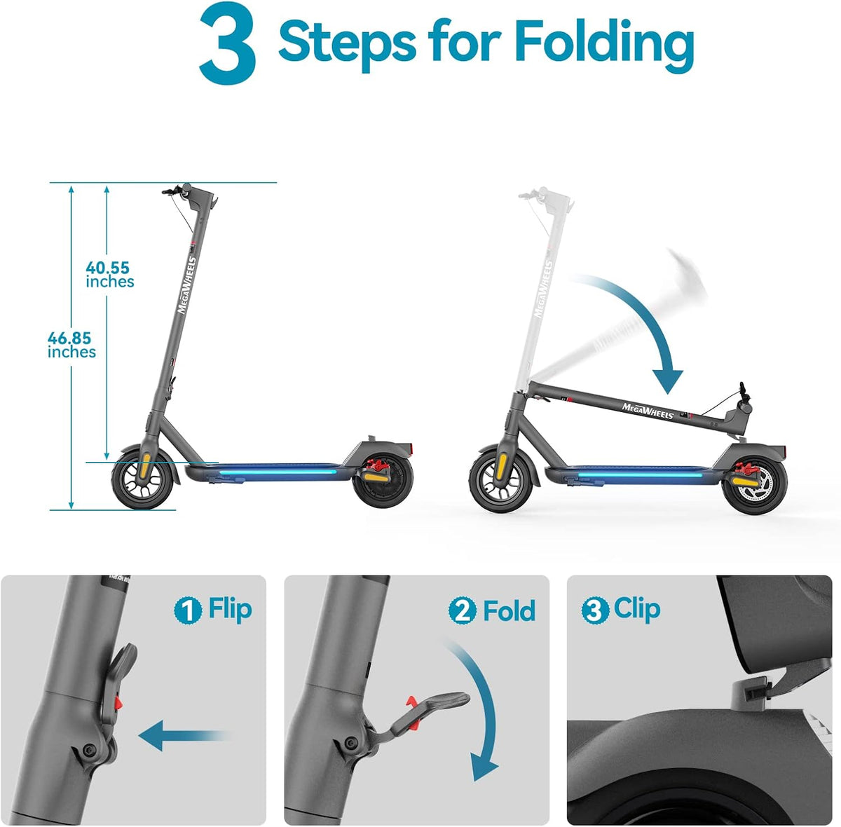 M MEGAWHEELS Elektrische step voor volwassenen, looptijd 30-35 km, maximale snelheid 25 km/u, 25 inch banden, motor 350 W, maximale belasting 120 kg, app-bediening, opvouwbaar en draagbaar