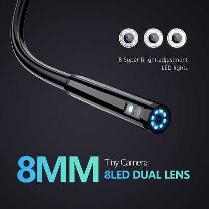 Endoscoopcamera met dubbele lens, inspectiecamera, 1080p HD, buiscamera, IP67 waterdicht, industriële endoscoop met licht, 4,5 inch IPS-scherm, halfstijve kabel, 32 GB kaart (5 m)
