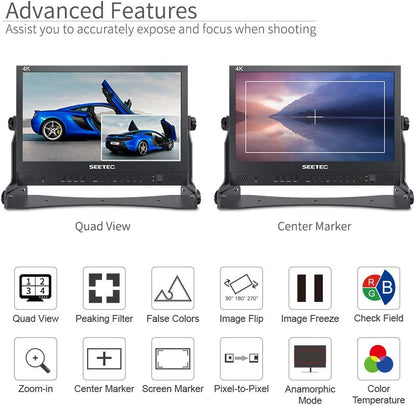 SEETEC ATEM156 15.6 Inch Live Streaming Broadcast Director Monitor with HD 1920x1080 IPS,Rec.709 Color Gamut,4 HDMI Input Quad Split Display for Studio Television Production - QUORE