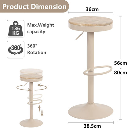 YOUNIKE Barkruk, set van 2, hout, in hoogte verstelbaar, draaibaar, barkruk, keukenkruk, hoogte barstoelen met voetensteun, voor bar, keuken, draaikruk van massief hout metaal, kaki roze