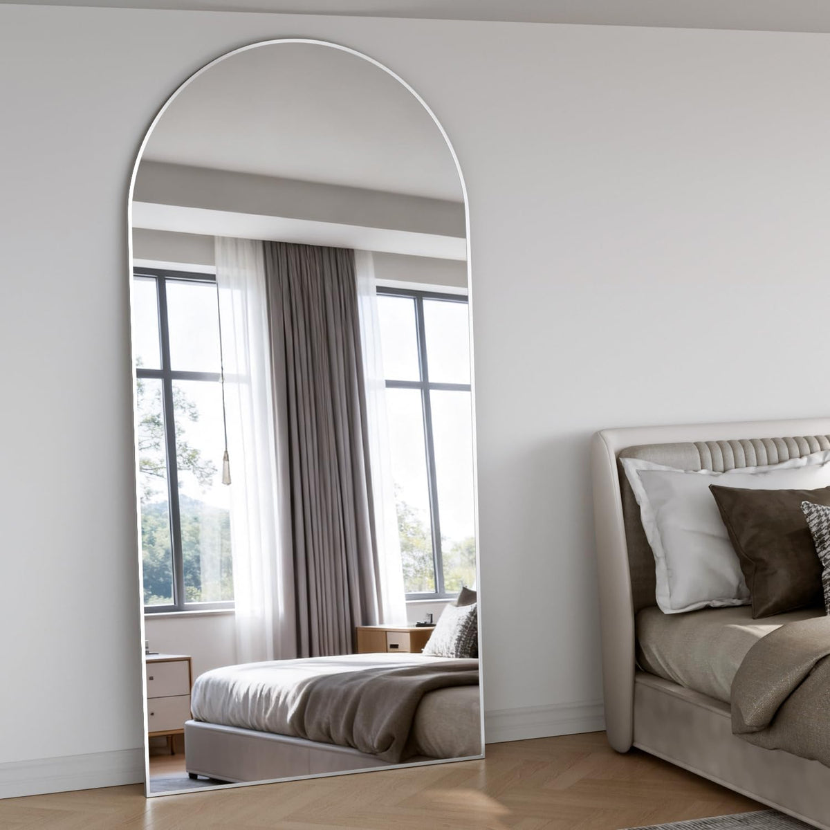 CASSILANDO Spiegel in volledige lengte, 193 x 86 cm, staande staande staande spiegel, zilverkleurig, om op te hangen of tegen de muur te zetten, voor garderobe, slaapkamer, woonkamer (zilver)