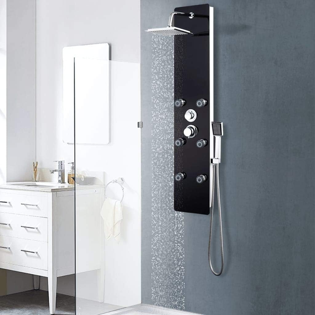 vidaXL Shower Panel Glass Black Shower Panel System Massage Shower Shower