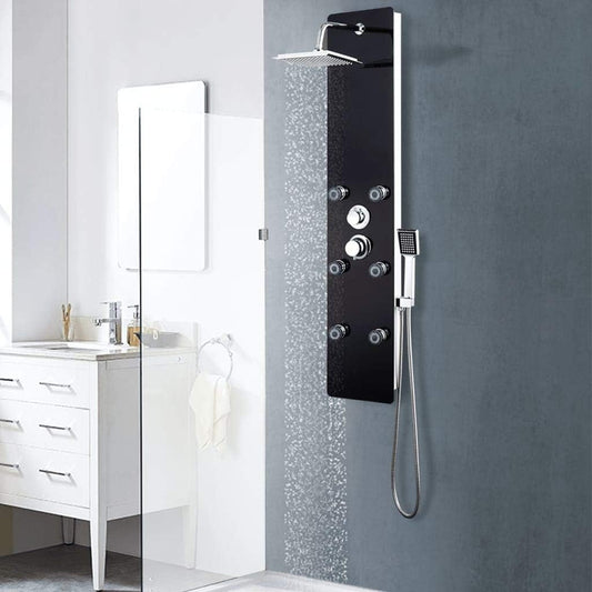 vidaXL Shower Panel Glass Black Shower Panel System Massage Shower Shower