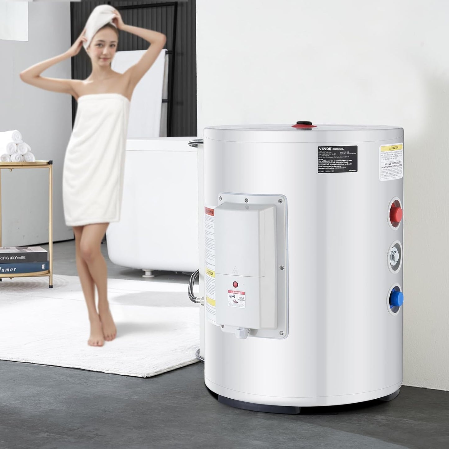 VEVOR Elektrische doorstroomboiler, 1,6 kW, doorstroomboiler met tank van 40 l, met led-display, bediening met knop, waterdichte zijaansluiting, IPX4 waterdichte zijaansluiting, on-demand verwarming