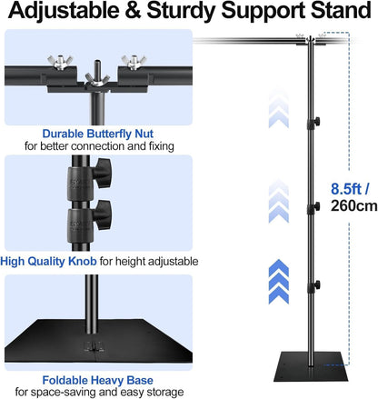 EMART Backdrop Stand met Zware Stalen Basis 2,6x9M, Verstelbare Buizen en Drapping Backdrop Systeem, Ideaal voor Verjaardagen en Bruiloften - Zwart