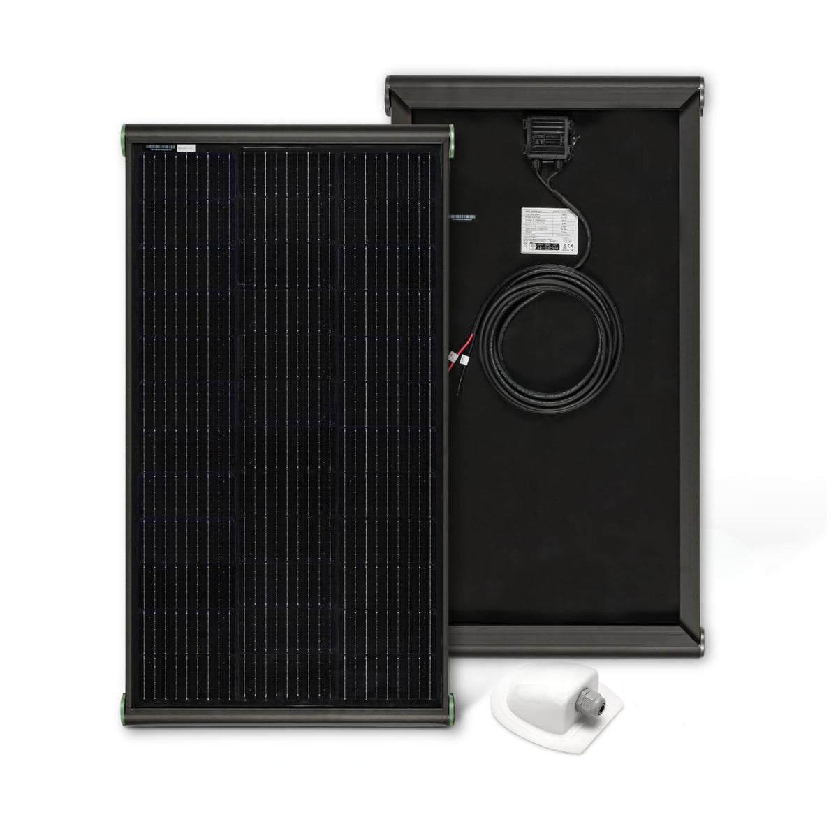 MOSCATELLI PERC Zonnepaneel voor camper, 100 W, met zwart aluminium profiel voor dakbevestiging, zonder regelaar