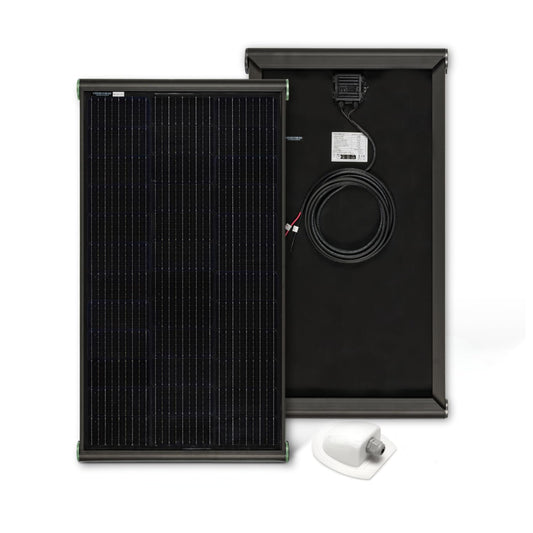 MOSCATELLI PERC Zonnepaneel voor camper, 100 W, met zwart aluminium profiel voor dakbevestiging, zonder regelaar