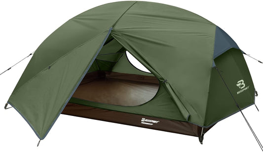 Bessport Campingtent voor 2-3 personen, 4 seizoenen, waterdicht, eenvoudig te monteren, ventilatie met dubbele deuren, rugzaktent, ideaal voor kamperen en outdoor-activiteiten