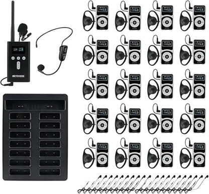 Retekess T130 Pro Audio Tour Guide System,Tourgidssysteem, Graded Noise Reduction, 100m, 49 kanalen, Type-c Opladen, Lange Standby-tijd 30 uur, D-vormige Hoofdtelefoon voor Toerisme