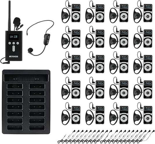 Retekess T130 Pro Audio Tour Guide System,Tourgidssysteem, Graded Noise Reduction, 100m, 49 kanalen, Type-c Opladen, Lange Standby-tijd 30 uur, D-vormige Hoofdtelefoon voor Toerisme