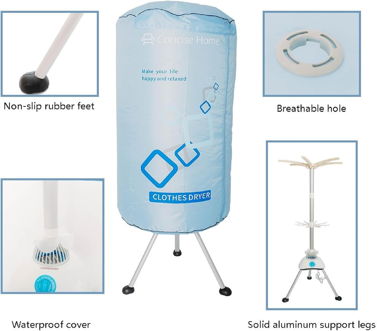 Draagbare Elektrische Wasdroger – Warme Luchtdroger – Tumble Dryer – Droogrek – Kledingdroger – 1000 W Krachtige Motor – 10 kg Capaciteit Met Dubbele Aluminiumlegering