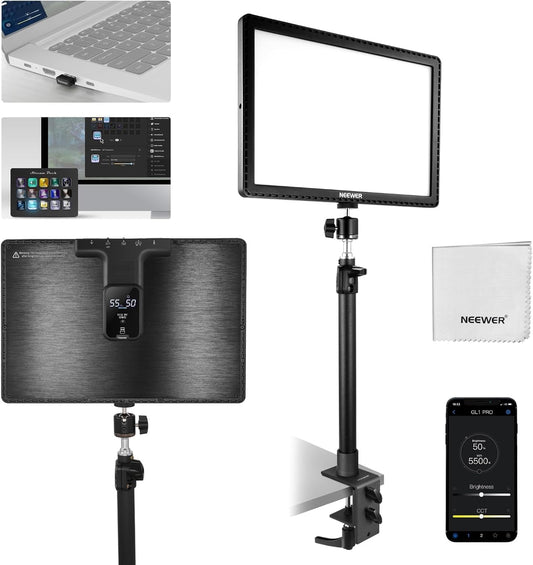 NEEWER 15,5 inch Streaming Light Key Light, CRI97+ klem voor fotoverlichting op led-paneel, 2,4 GHz PC/Mac iOS/Android APP Control, compatibel met Elgato Stream Deck voor video, GL1 Pro, zwart