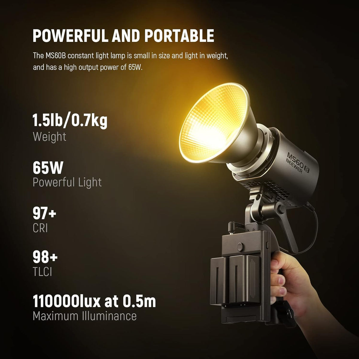 LED Videolamp – Videolicht – Studiolicht – Continu Licht – COB Lamp – 65W Bi-Color 2700K-6500K – 2,4G/App Besturing