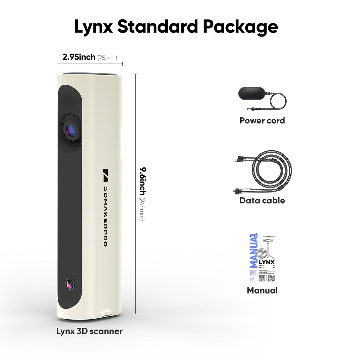 3DMakerpro Lynx 3D-scanner van 0,1 mm nauwkeurigheid en 10 fps scansnelheid, draagbare 3D-scanner voor 3D-printmodellen, ontwerp met intelligent grootschalig uitlijningsalgoritme - standaardpakket