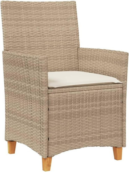 Tuinstoelen – Lounge Stoelen – Camping Stoelen – Terras Stoelen – Tuinstoel Beige – Weerbestendig Poly Rattan – Comfortabele Dikke Kussens