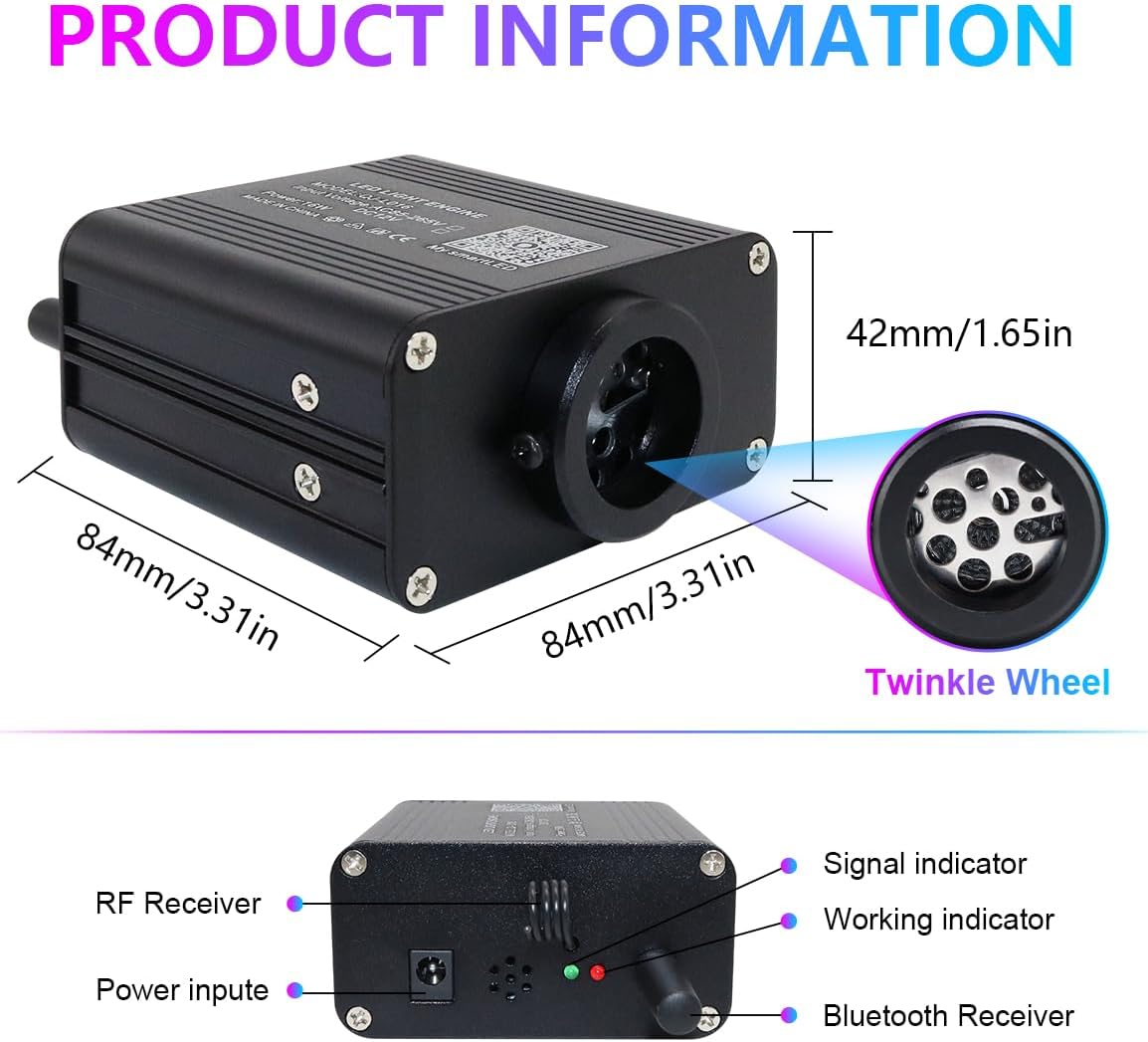 Opgewaardeerd 16 W Starlight Headliner Kit Twinkle&Sound Geactiveerd 600 stks 0.04 "10ft Kabel Fiber Geluid Geactiveerde APP/Bluetooth Afstandsbediening Glasvezel Licht voor Auto Dak Thuis